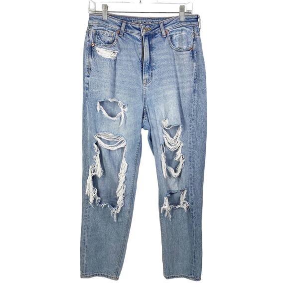 American Eagle Outfitters Hi Rise Mom Jeans Distressed Destroyed Size 8 - Picture 1 of 11